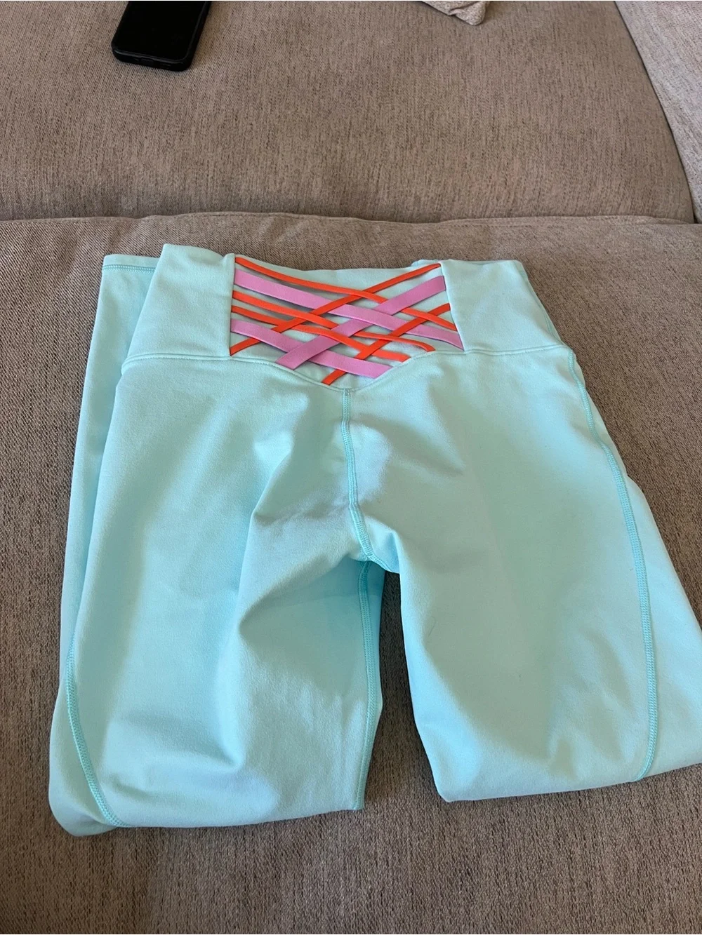 Fabletics Light Aqua Strappy Sports Bra and Leggings Set